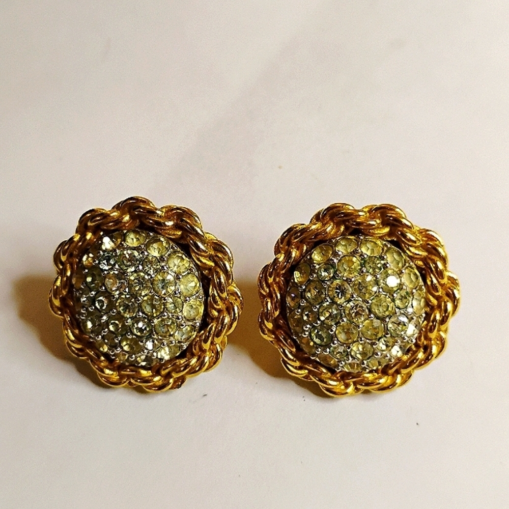 Vintage Boucher 1950's Gold Tone Clip Pave Crystal Earrings